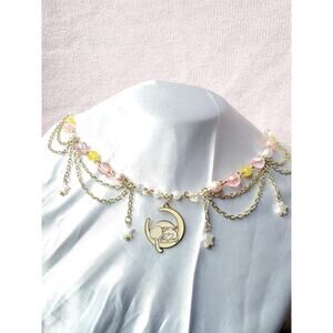Artemis cat sailor moon pendant star  chain dangle pink beaded necklace